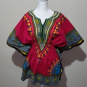 Vintage Mama & Papa Dashiki Tunic Pink Angelina Print Boho Hippie OS/M